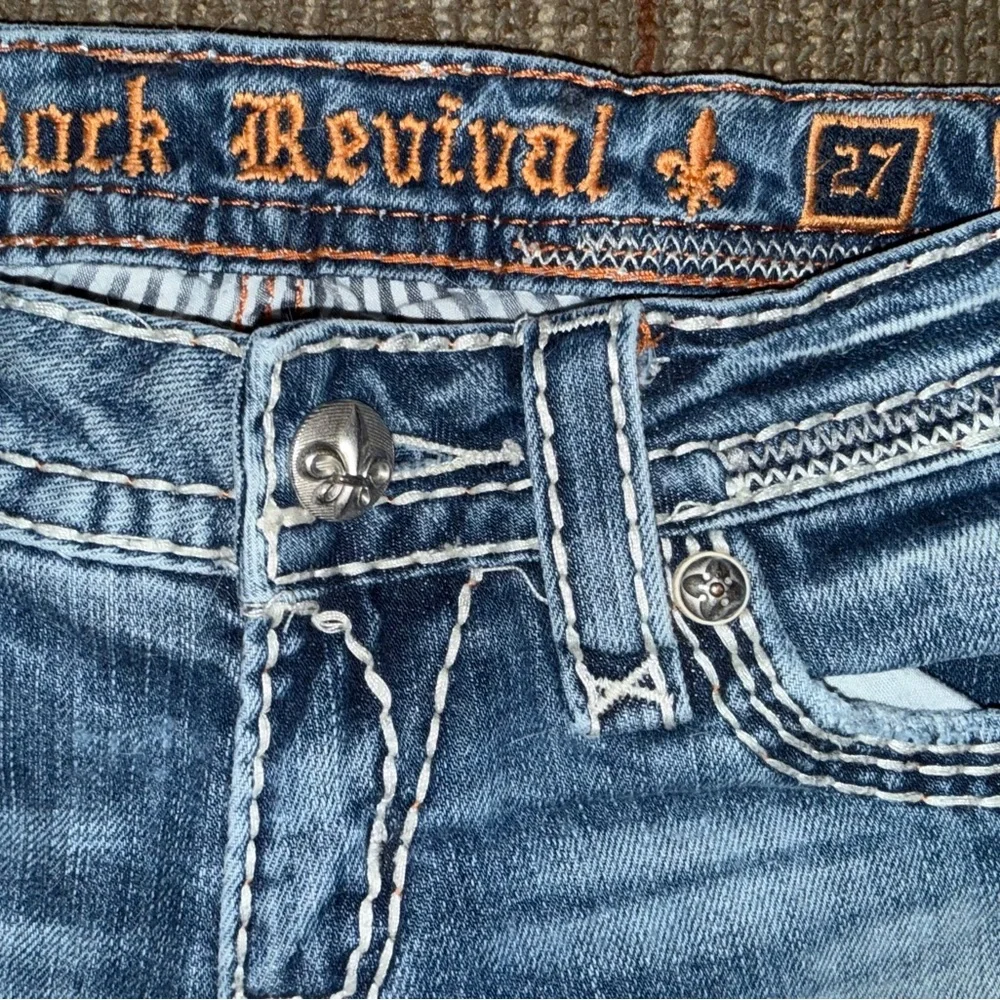 Rock Revival Blue Denim Jeans with Orange Stitching - Picture 3 of 8